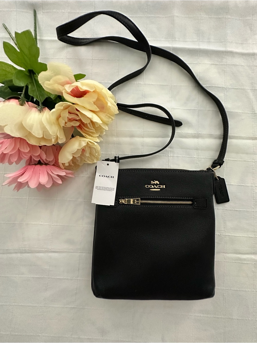 COACH NWT Black Pebbled Leather Crossbody Bag